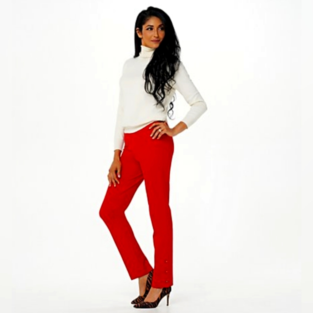 NEW Isaac Misrahi Red Currant Straight Leg Snap Hem Regular Stretch Pants 26W 3X